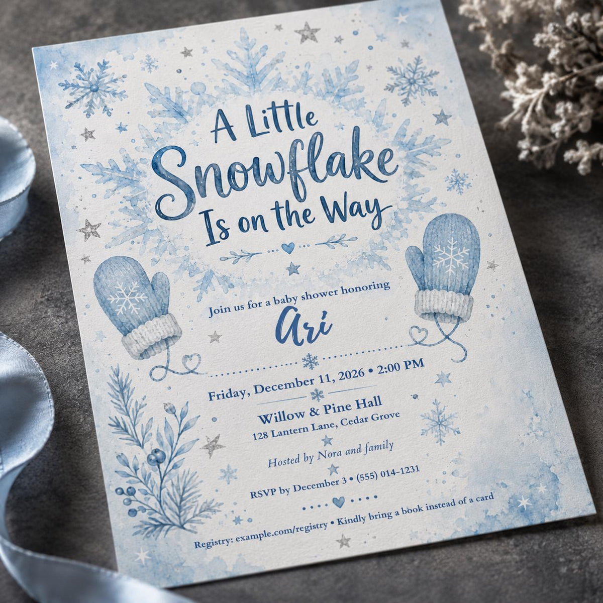 Blue Snowflake Baby Shower Invitation for Boys — baby shower stationery by VoltBy