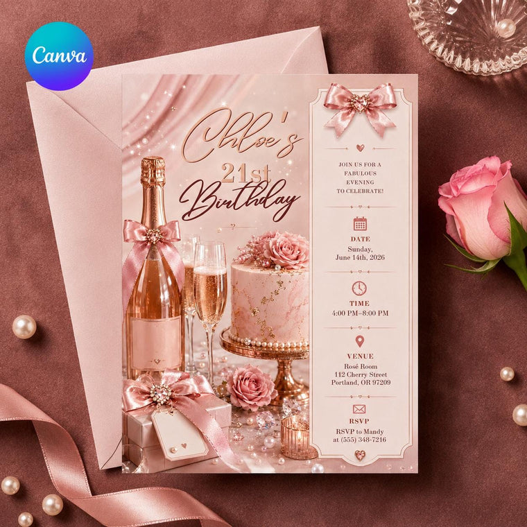 Blush Pink and Rose Gold 21st Birthday Invitation