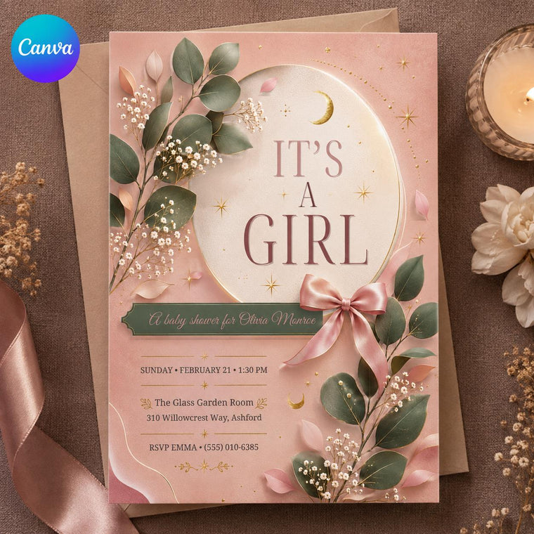 Blush Pink Celestial Baby Shower Invitation Girl