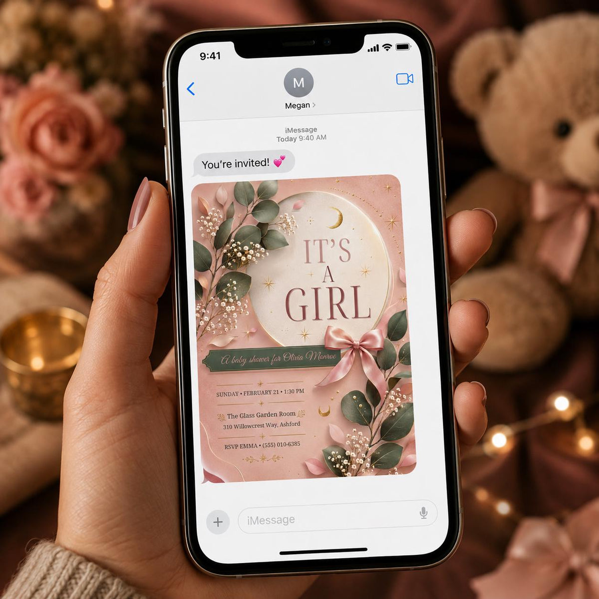 Blush Pink Celestial Baby Shower Invitation Girl — digital invitation, instant download