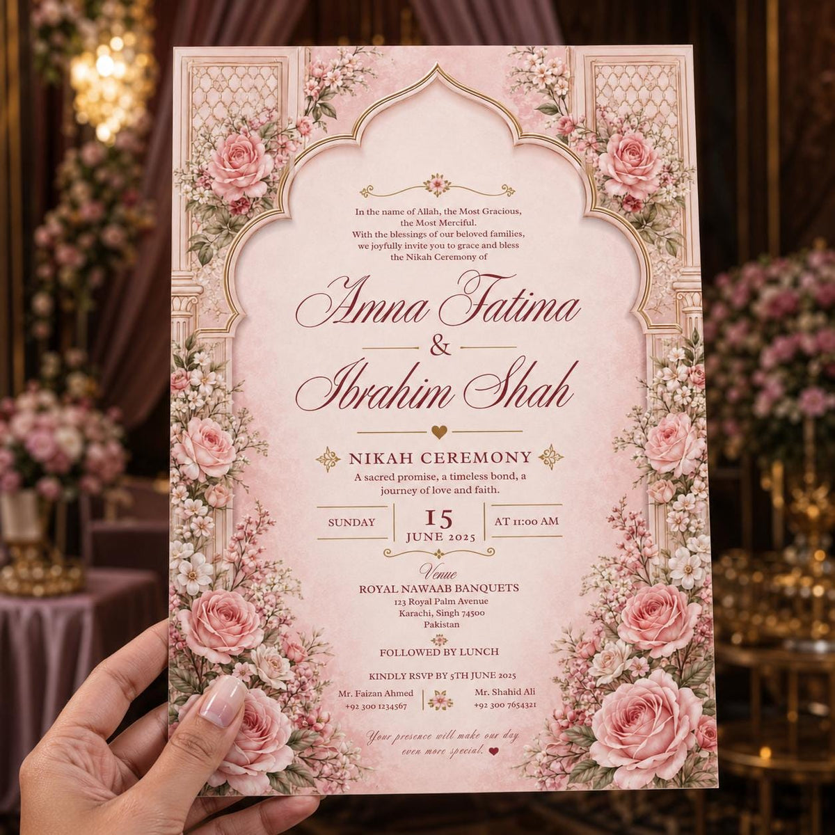 Blush Pink Elegant Nikah Invitation — digital invitation, instant download