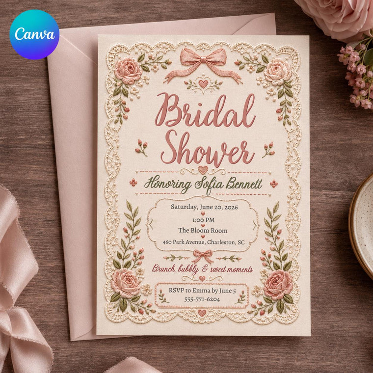 Blush Pink Vintage Bridal Shower Invitation