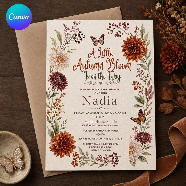 Boho Fall Floral Baby Shower Invitation