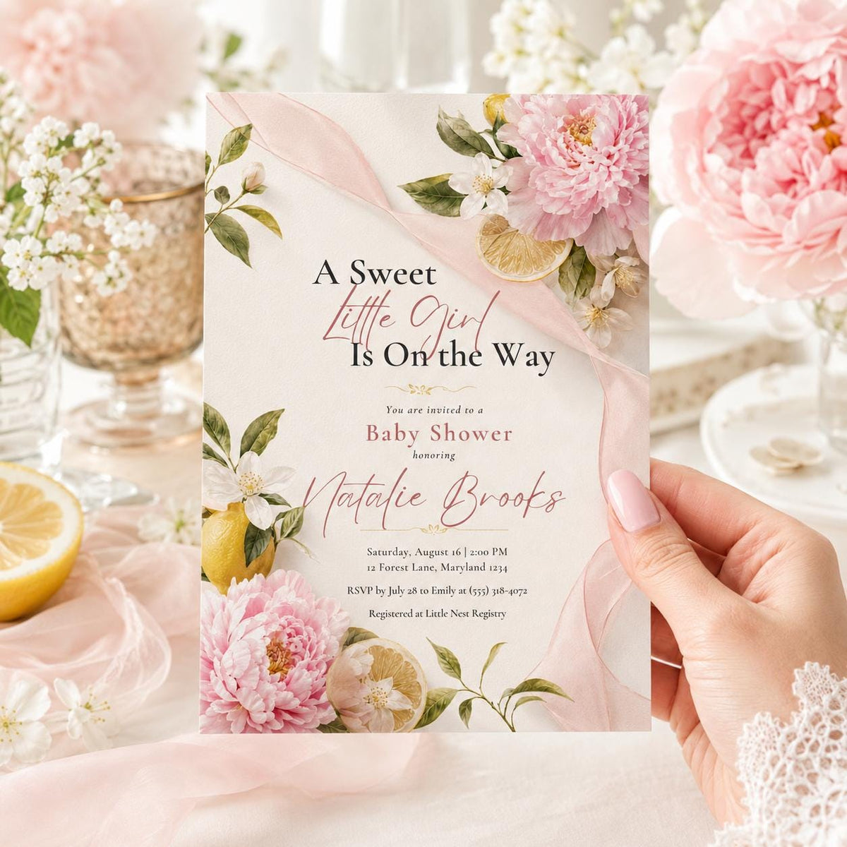 Boho Floral Baby Shower Invitation for Girls — digital invitation, instant download