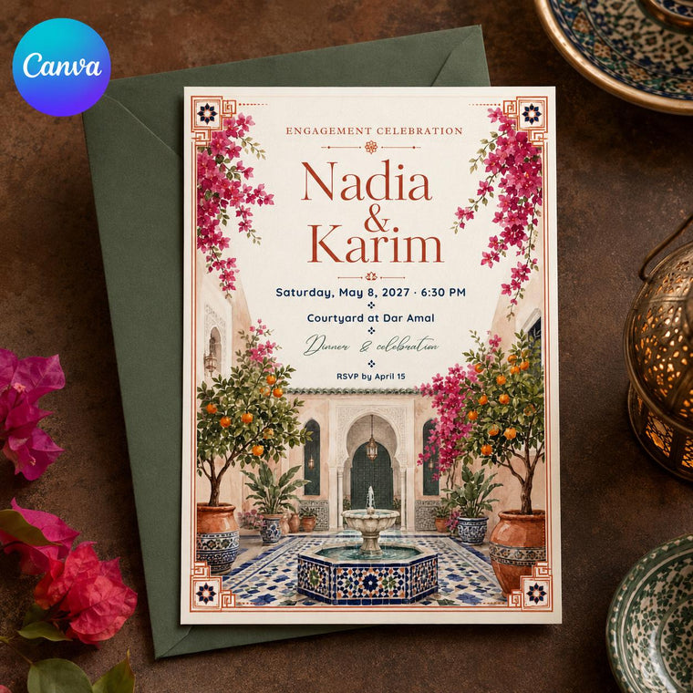 Boho Floral Moroccan Engagement Invitation