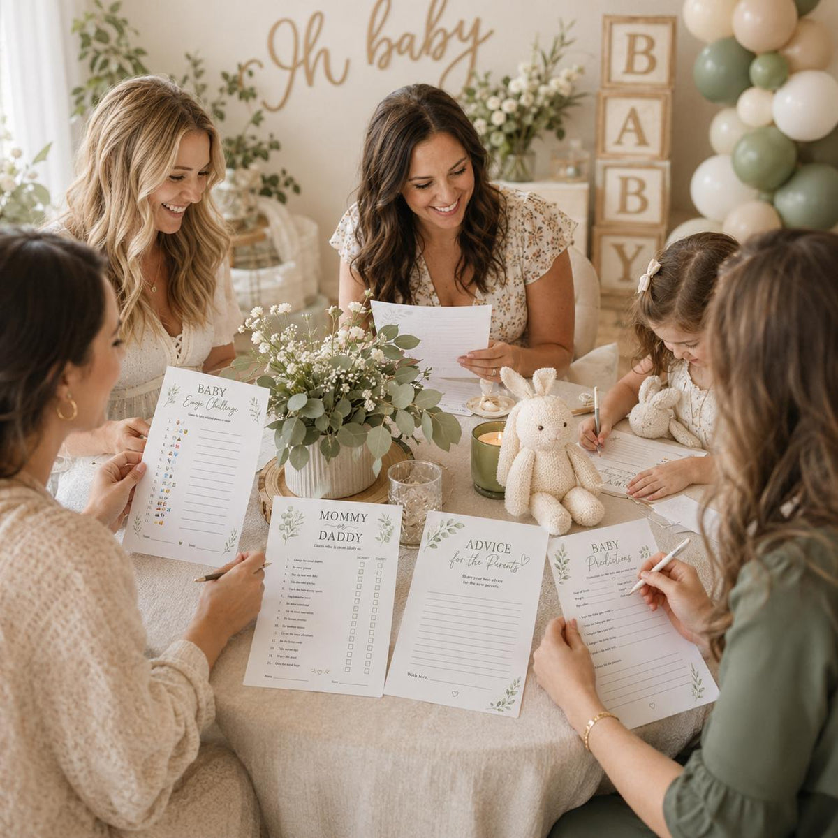 Botanical Baby Shower Games Bundle — digital printable party game, instant download
