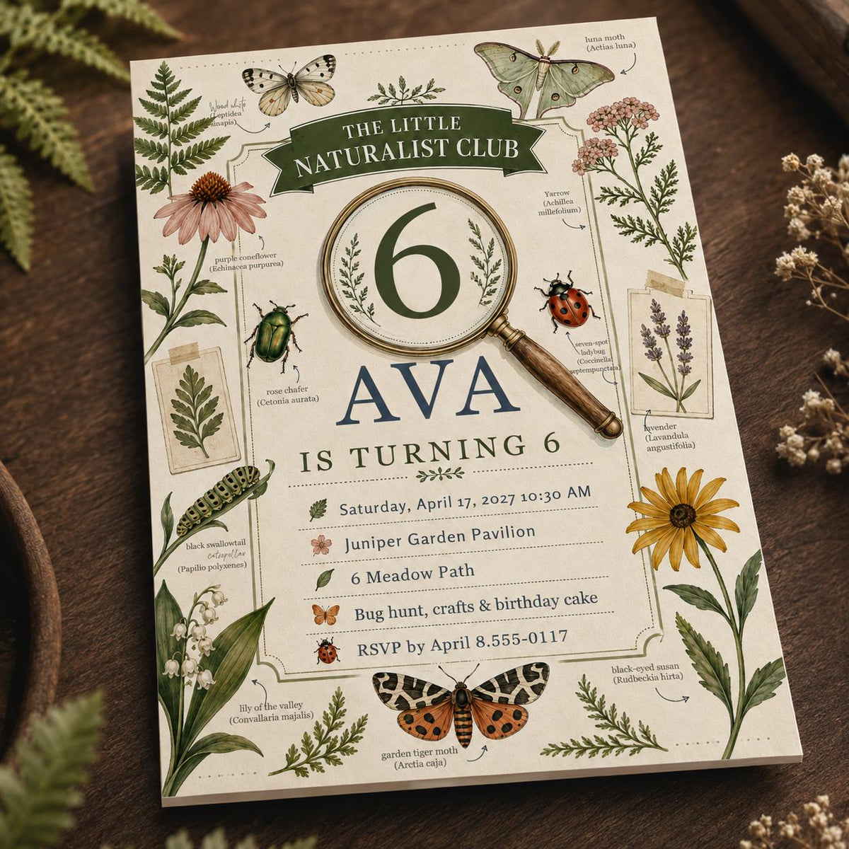 Botanical Bug Hunt Birthday Invitation — birthday party stationery by VoltBy