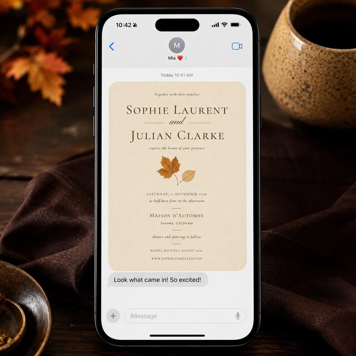 Brown and Neutral Minimalist Fall Wedding Invitation — print-ready wedding design from VoltBy