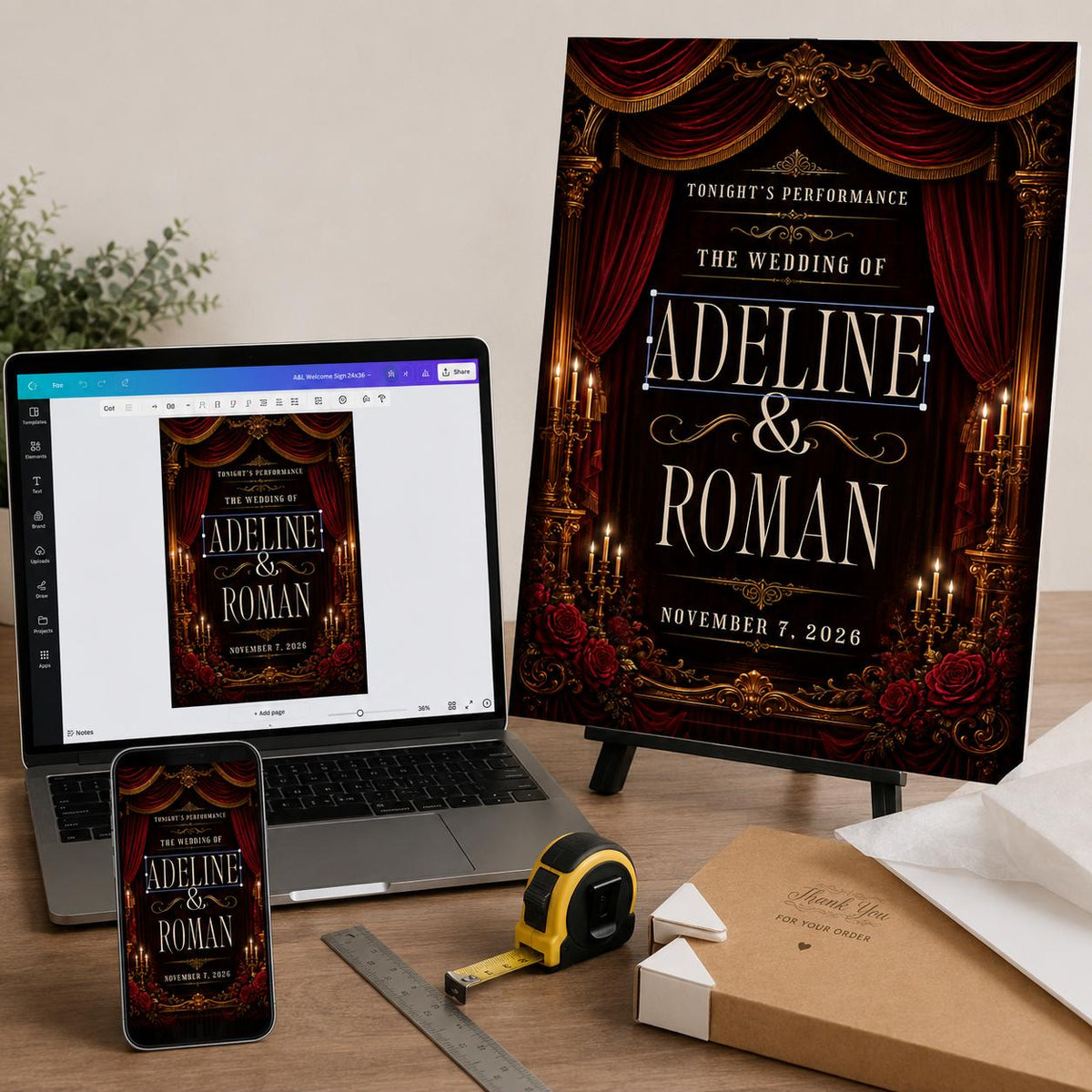 Burgundy and Gold Gothic Wedding Welcome Sign — wedding stationery by VoltBy
