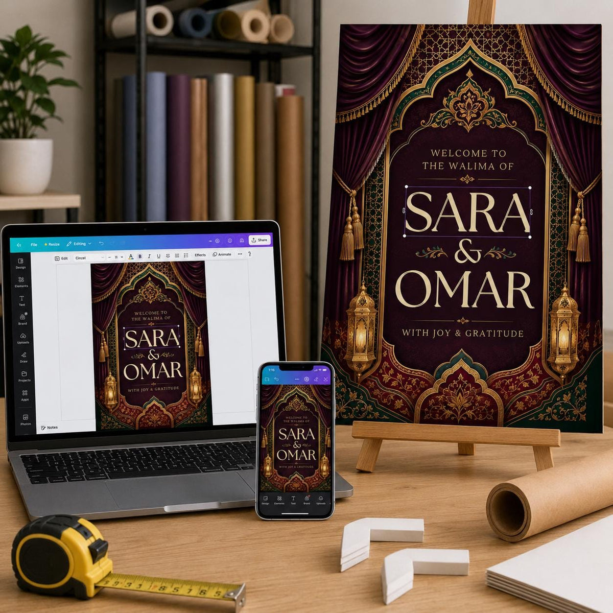 Burgundy and Gold Walima Welcome Sign — walima stationery by VoltBy