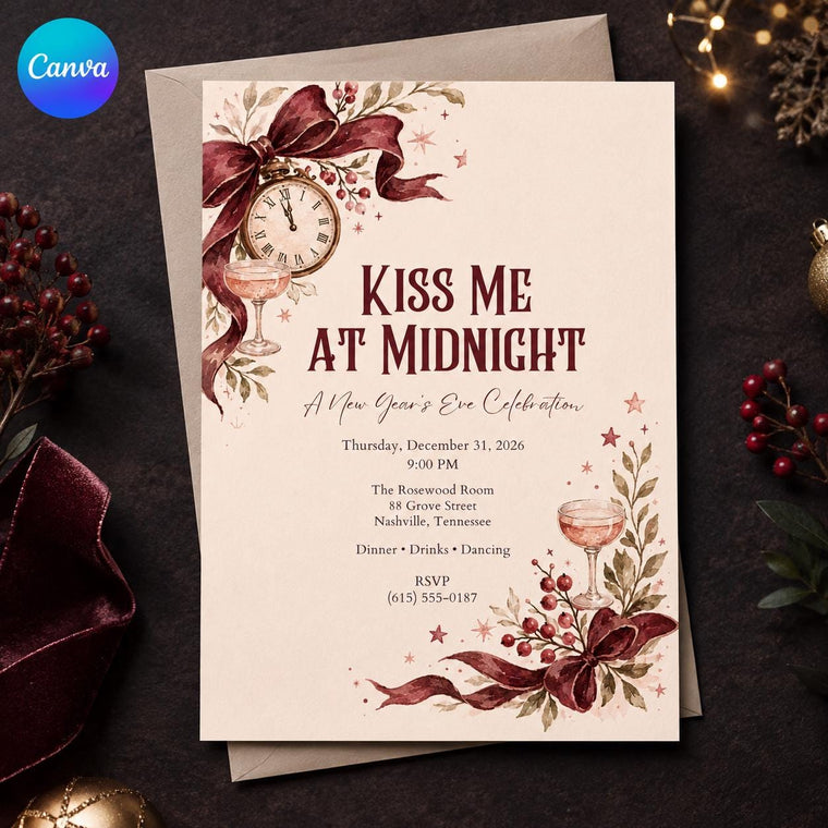 Burgundy Coquette New Years Eve Invitation
