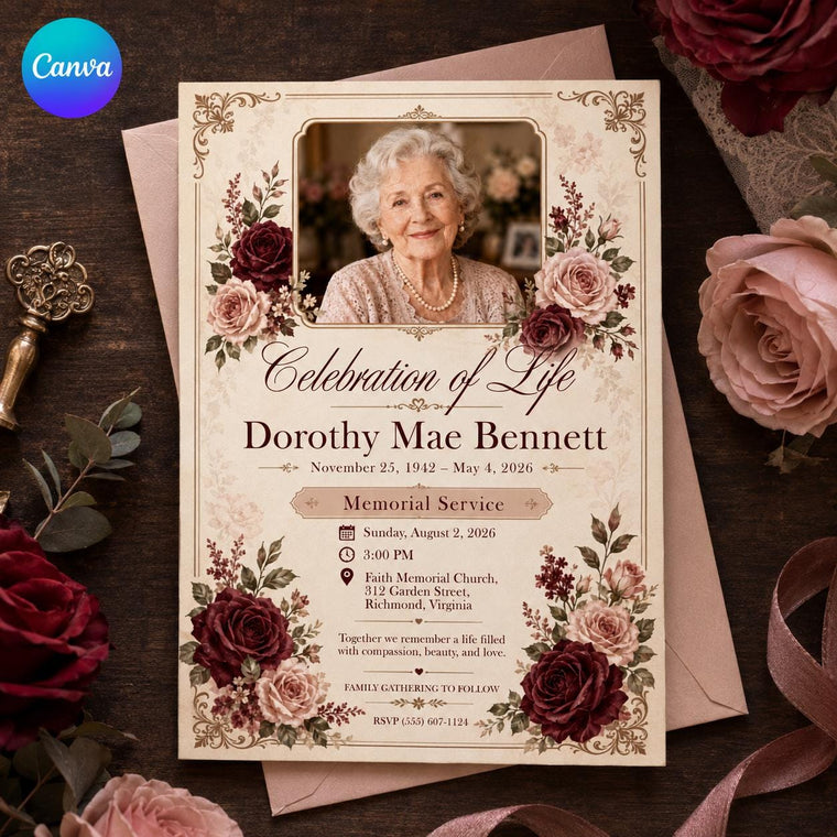 Burgundy Elegant Celebration of Life Invitation