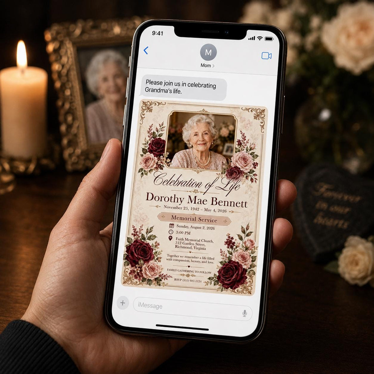 Burgundy Elegant Celebration of Life Invitation — digital invitation, instant download