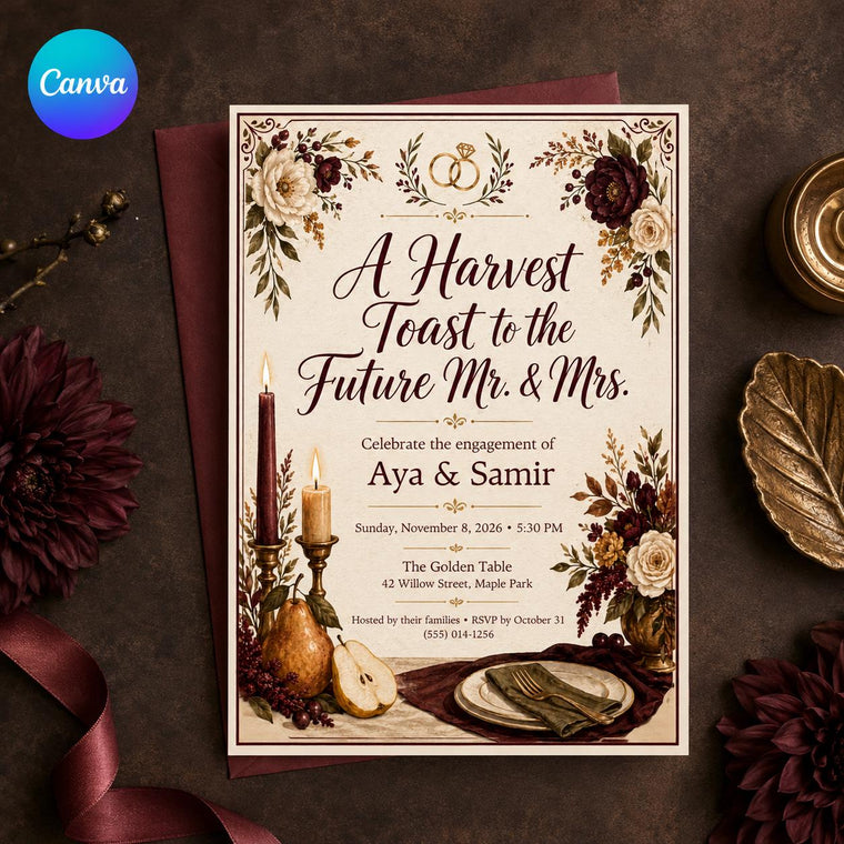 Burgundy Floral Fall Engagement Party Invitation