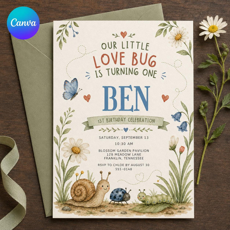 Butterfly Our Little Love Bug First Birthday Invitation