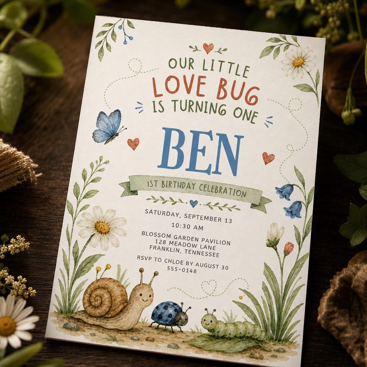 Butterfly Our Little Love Bug First Birthday Invitation — first birthday stationery by VoltBy
