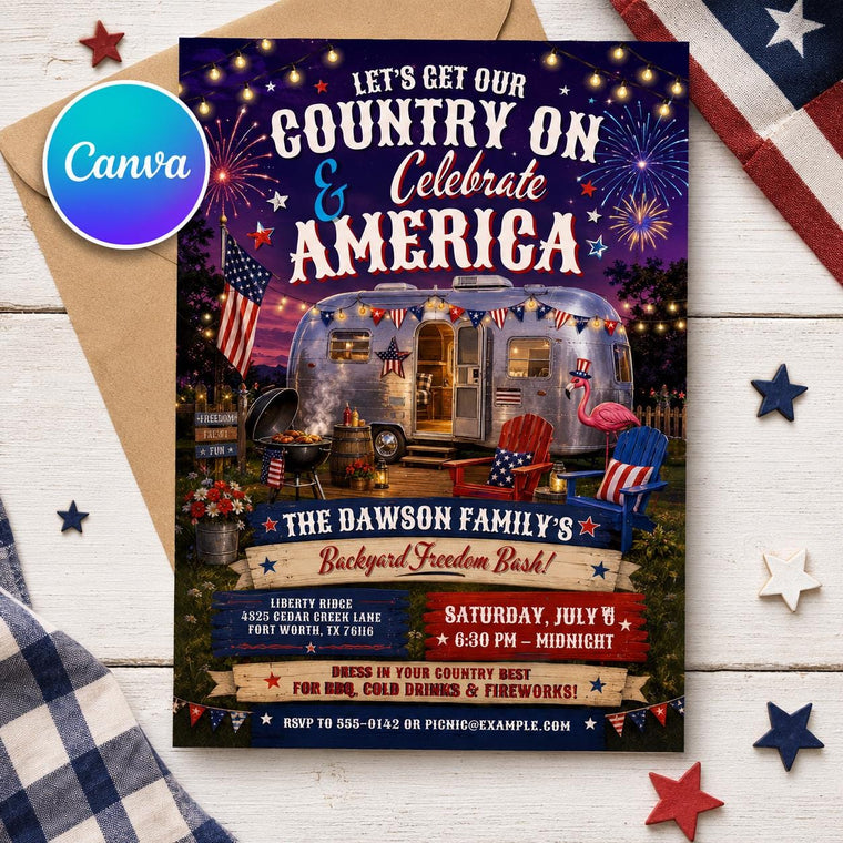 Camping 4th of July Party Invitation