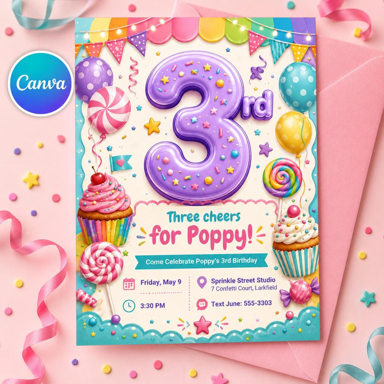 Candy 3rd Birthday Invitation for Girls