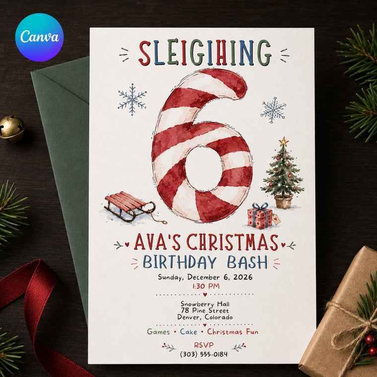 Candy Christmas 6th Birthday Invitation