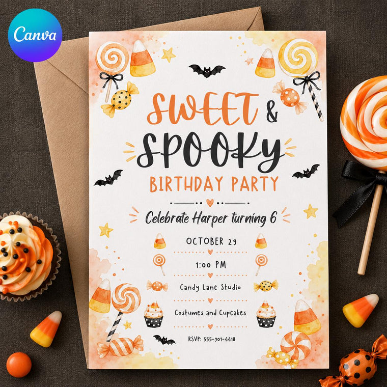 Candy Sweet and Spooky 6th Birthday Invitation