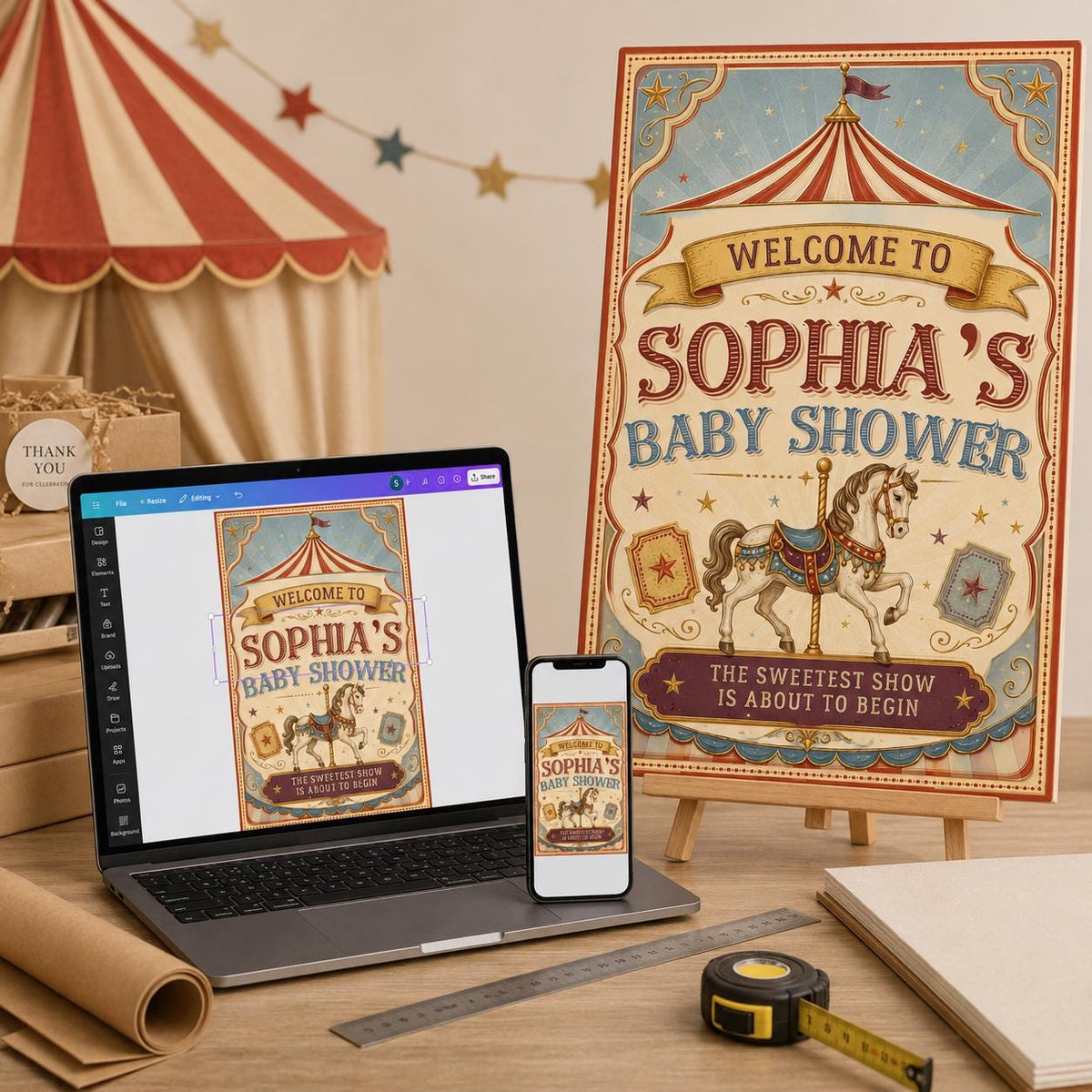 Carnival Vintage Circus Baby Shower Welcome Sign — baby shower stationery by VoltBy
