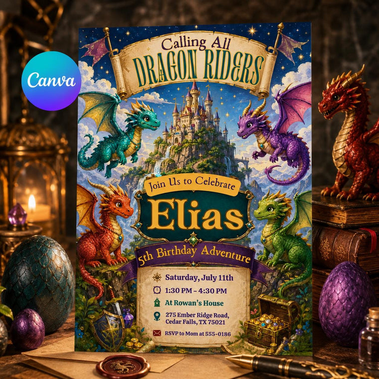 Castle Dragon Birthday Invitation