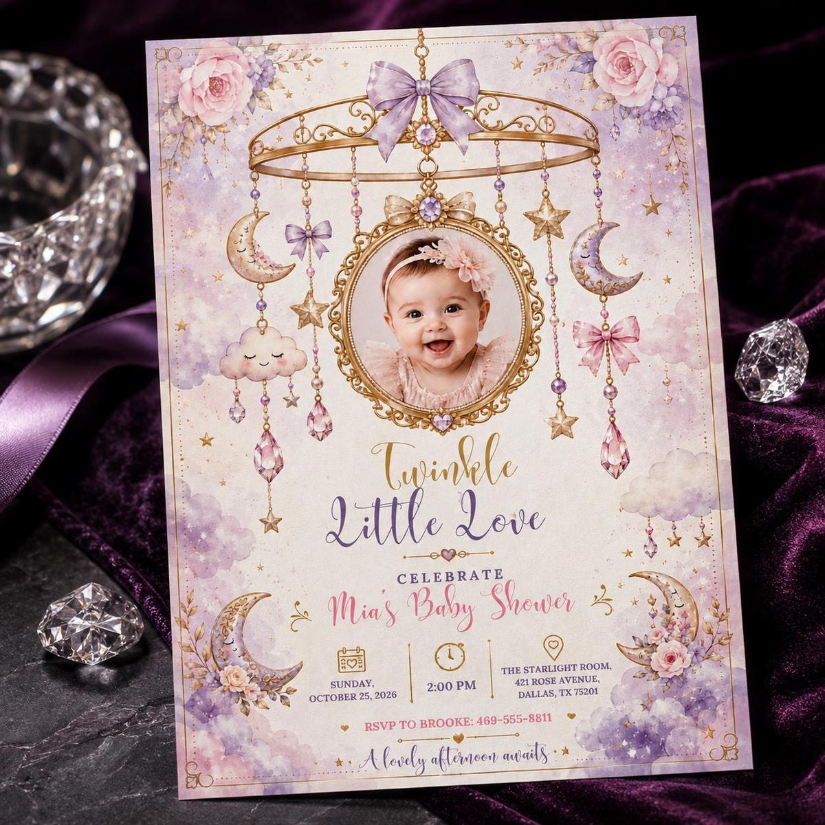 Celestial Mobile Photo Baby Shower Invitation — digital invitation, instant download