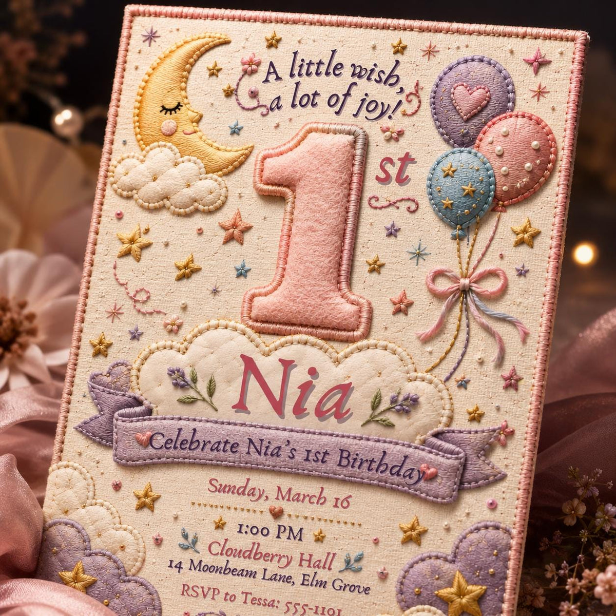 Celestial Pastel First Birthday Invitation for Girls — first birthday stationery by VoltBy