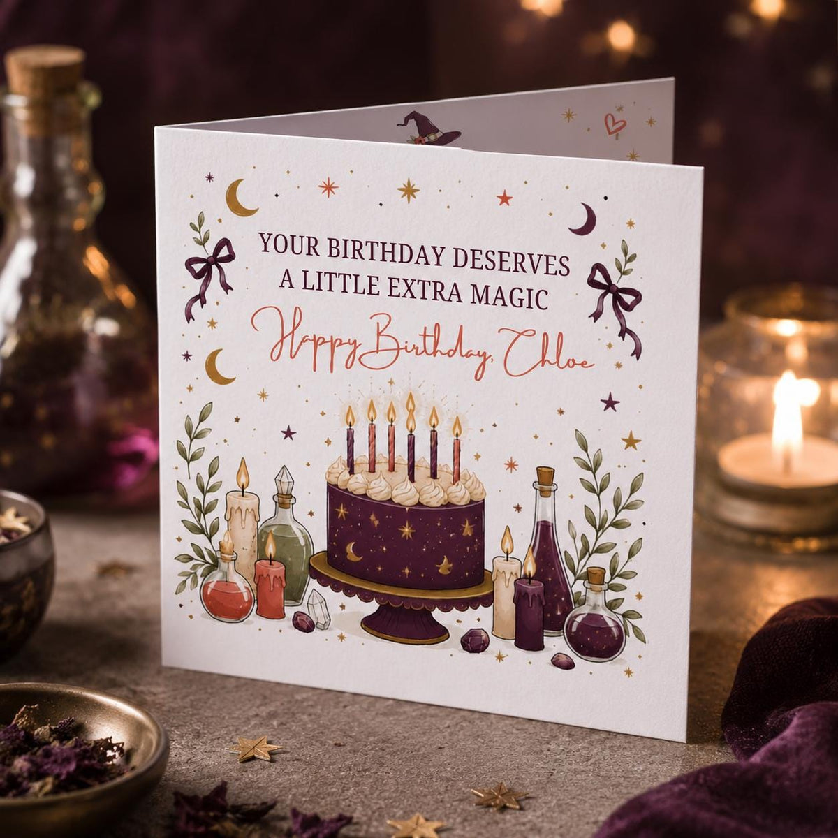 Celestial Witchy Birthday Greeting Card for Her — digital greeting card, instant download