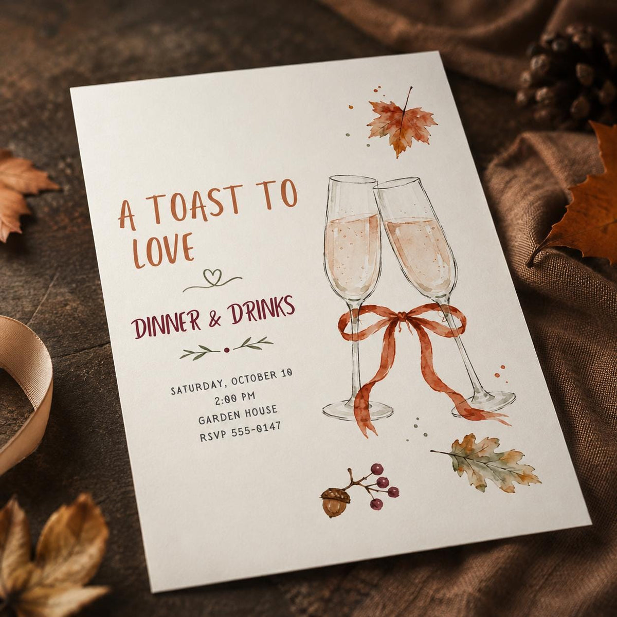 Champagne Fall Dinner and Drinks Invitation — dinner party stationery by VoltBy