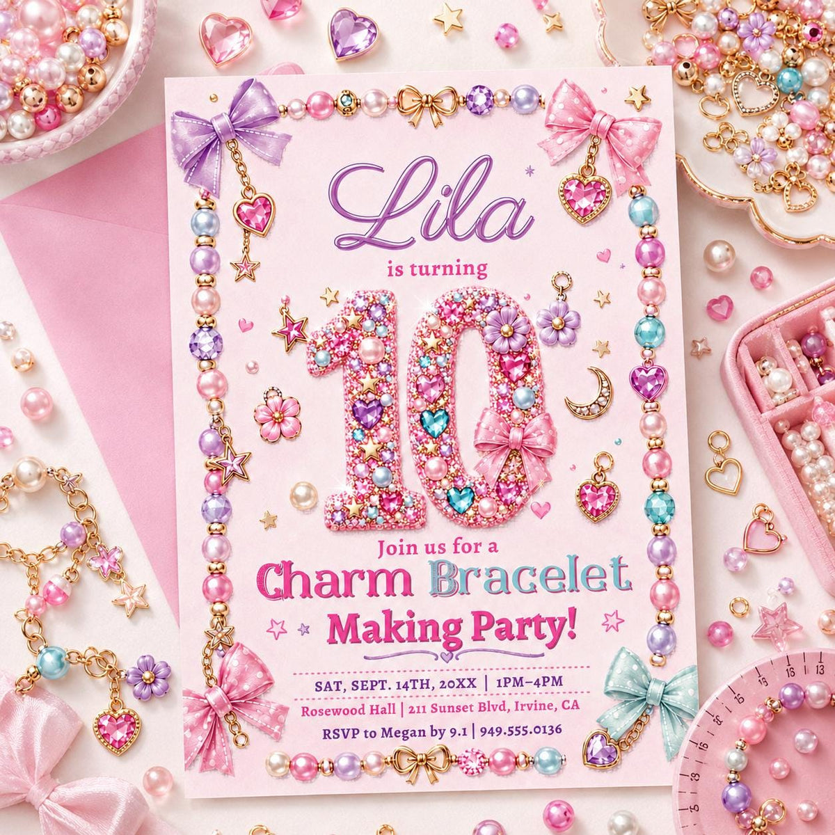 Charm Bracelet Making Party Invitation — design view 2