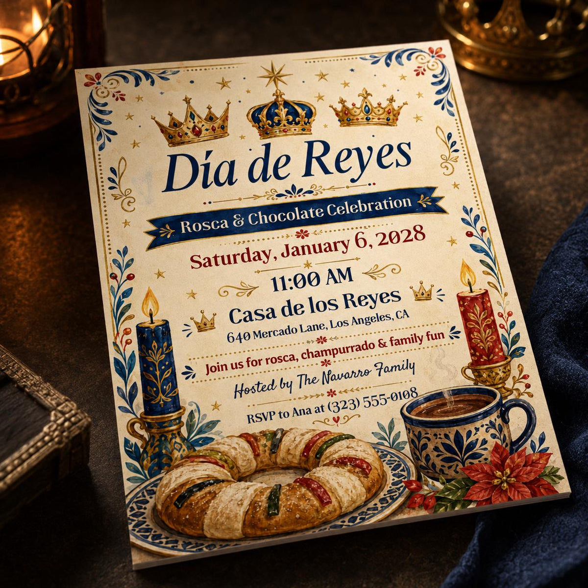 Chocolate Día de Reyes Invitation — three kings day stationery by VoltBy
