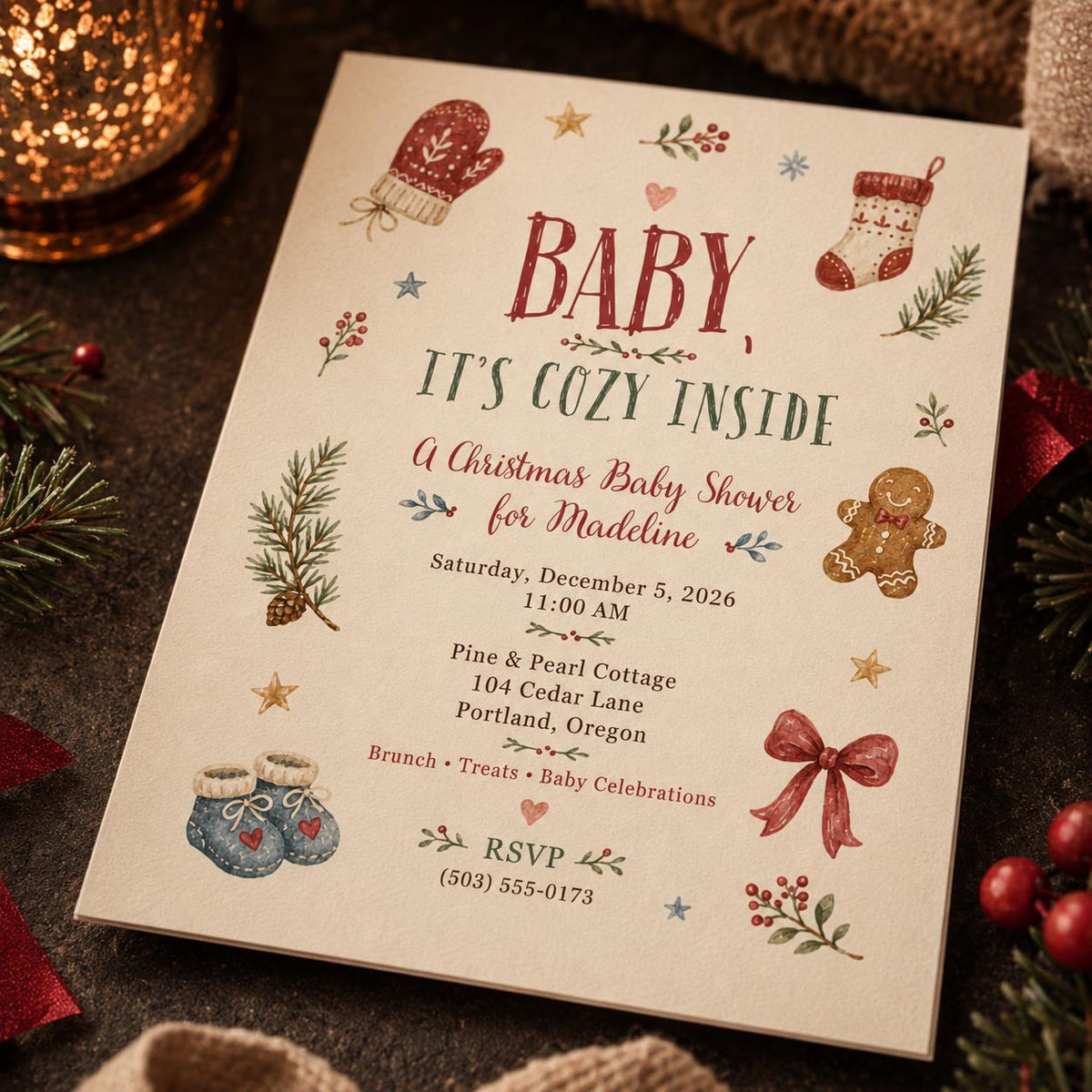 Christmas Baby Shower Invitation — baby shower stationery by VoltBy