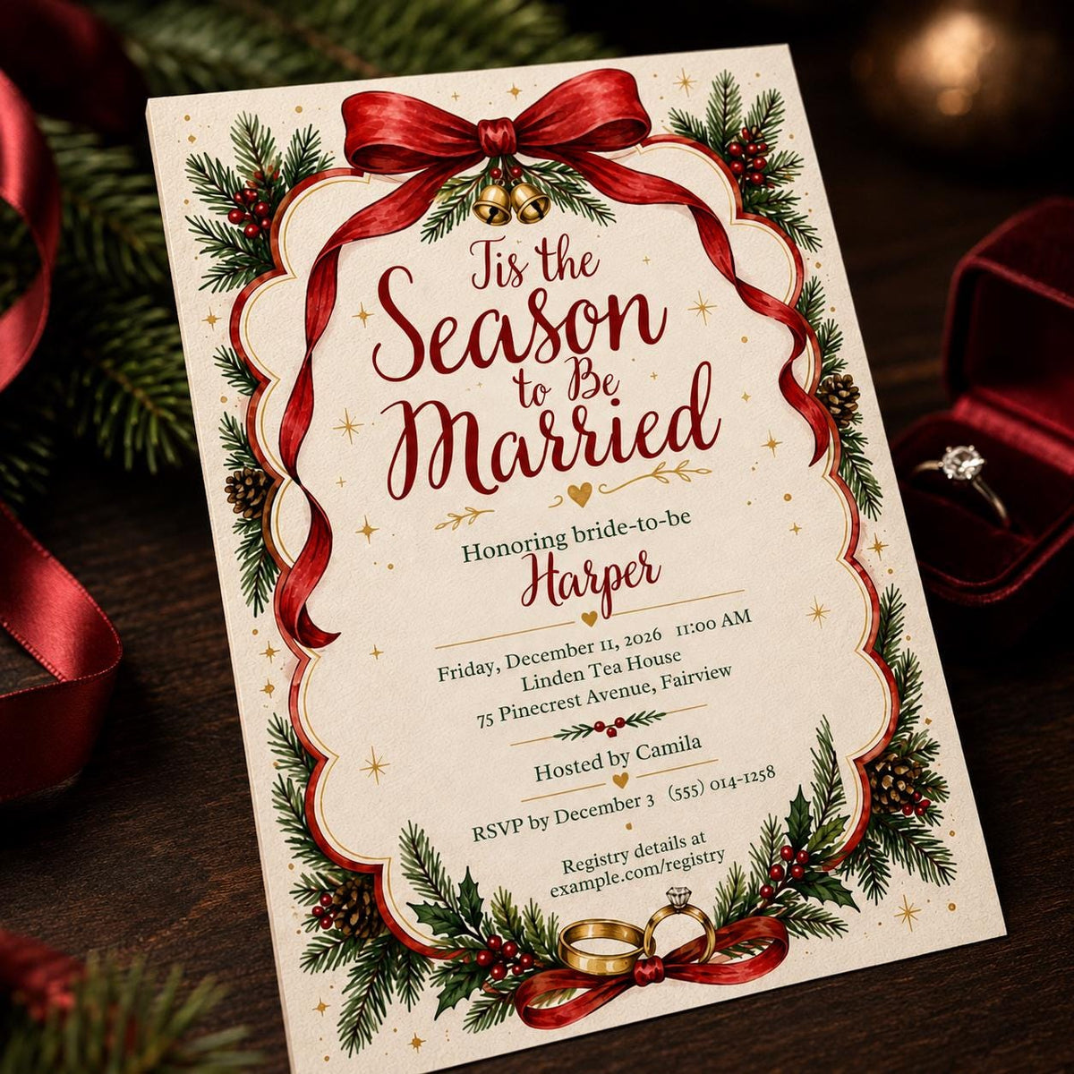 Christmas Bridal Shower Invitation — bridal shower stationery by VoltBy