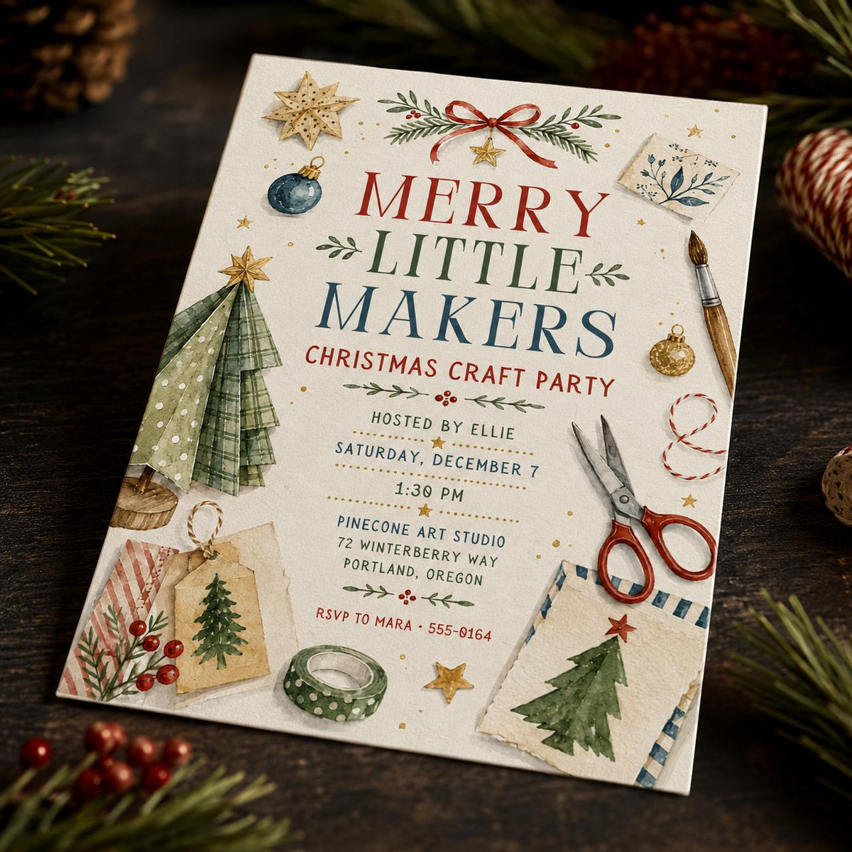 Christmas Craft Party Invitation for Kids — digital invitation, instant download