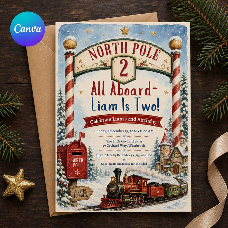 Christmas Train 2nd Birthday Invitation: North Pole Party