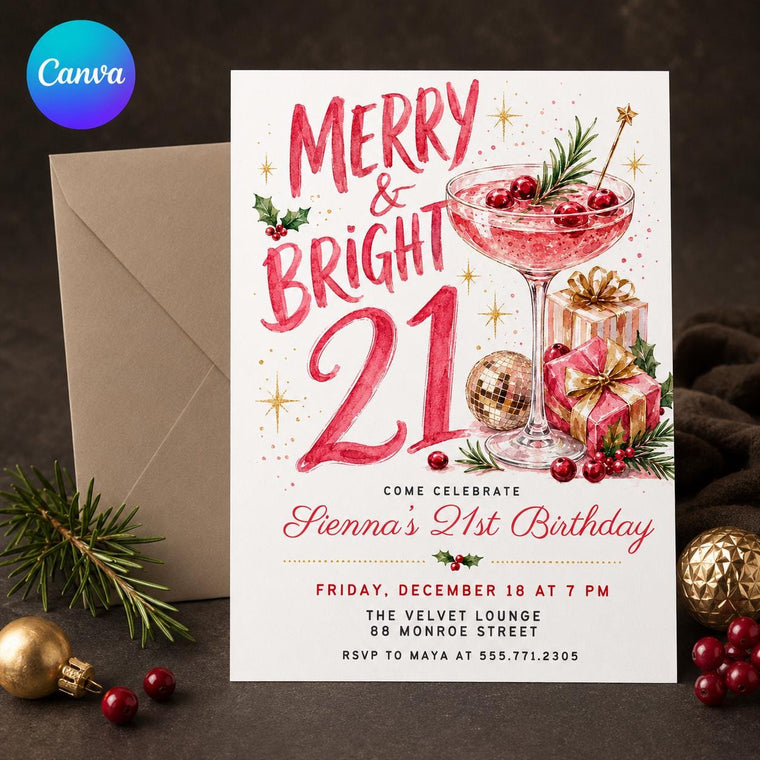 Cocktail 21st Birthday Christmas Invitation