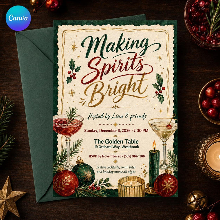 Cocktail Making Spirits Bright Christmas Party Invitation