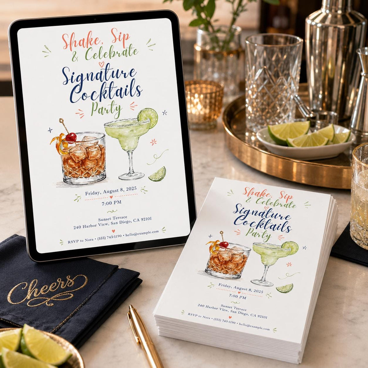 Cocktail Party Invitation Signature Cocktails Drinks Night Adult — cocktail party stationery by VoltBy