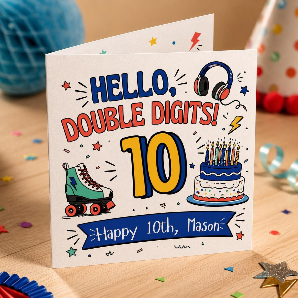 Colorful 10th Birthday Greeting Card — 10th birthday party stationery by VoltBy