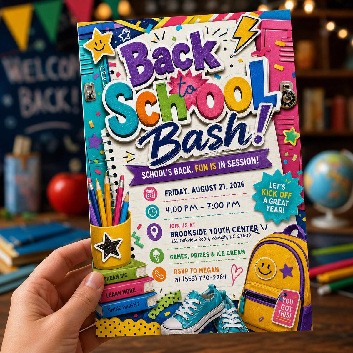 Colorful Back to School Bash Invitation: Colorful School Year Kickoff Party Flyer — back-to-school event stationery by VoltBy
