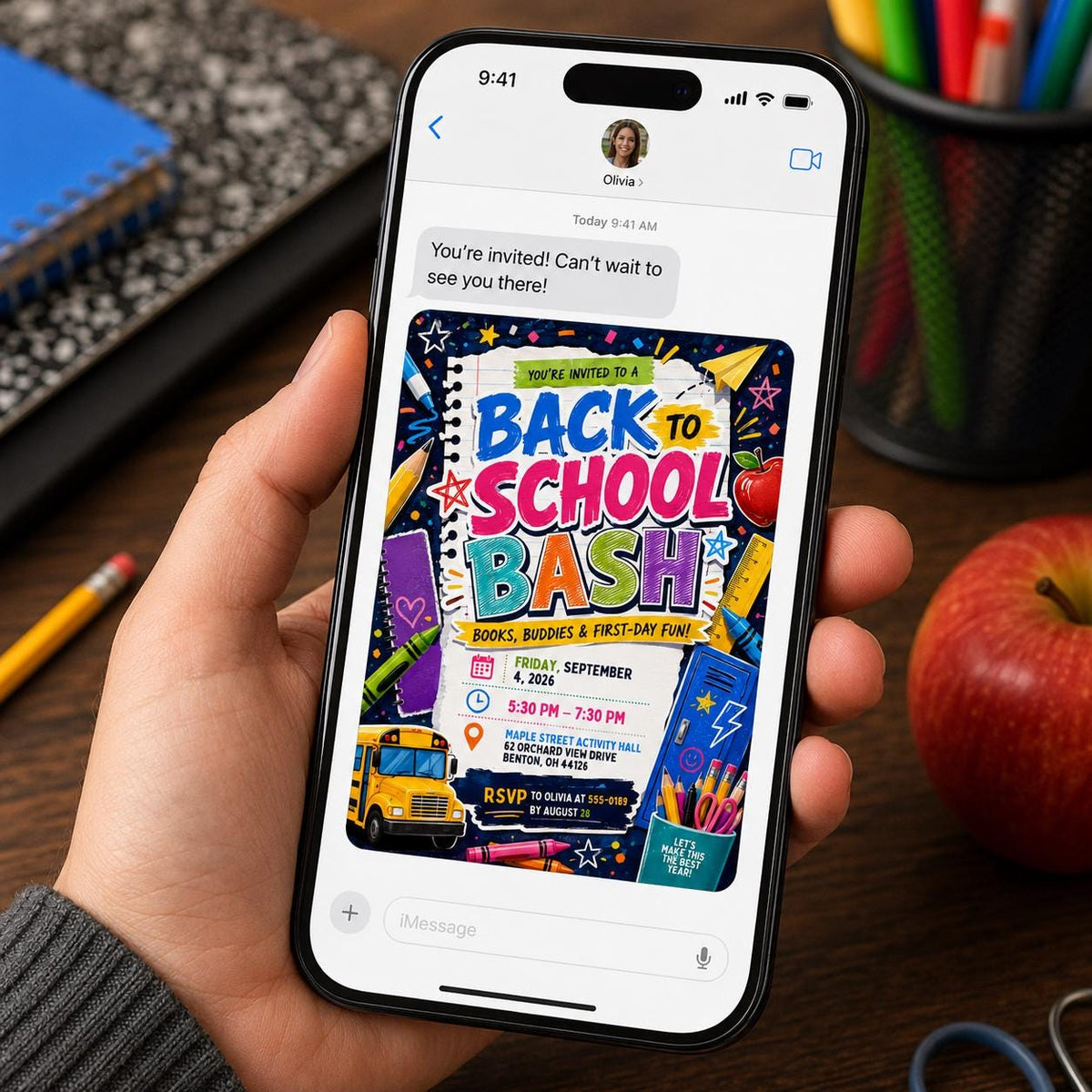 Colorful Back to School Party Invitation: Colorful School Bus Bash — back-to-school event stationery by VoltBy