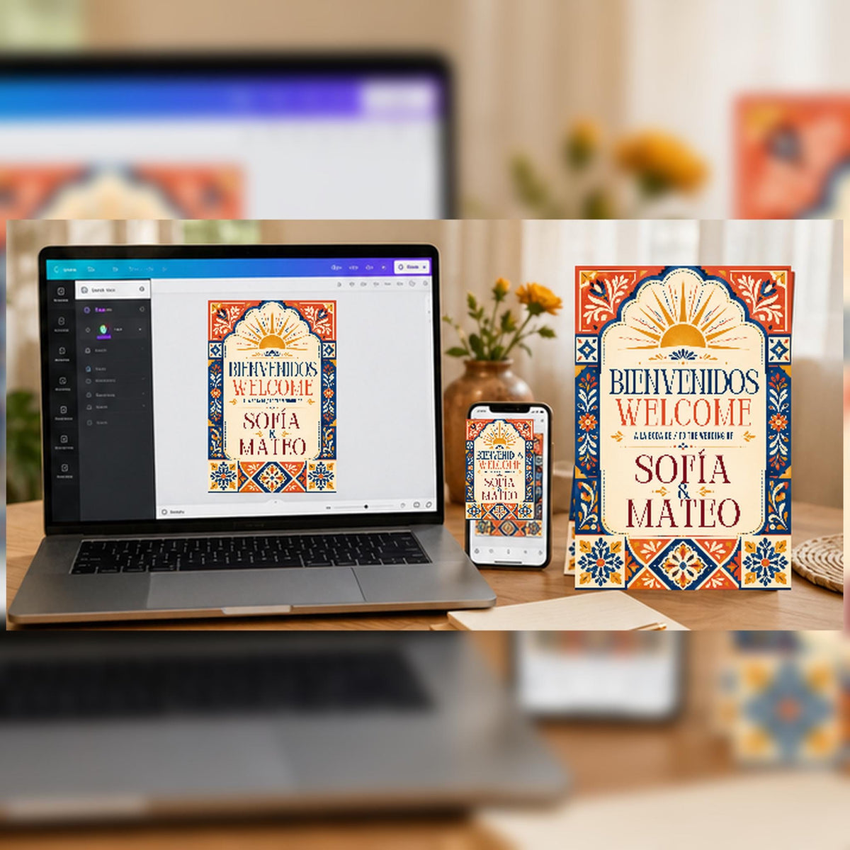 Colorful Bilingual Spanish Wedding Welcome Sign — digital welcome sign, instant download