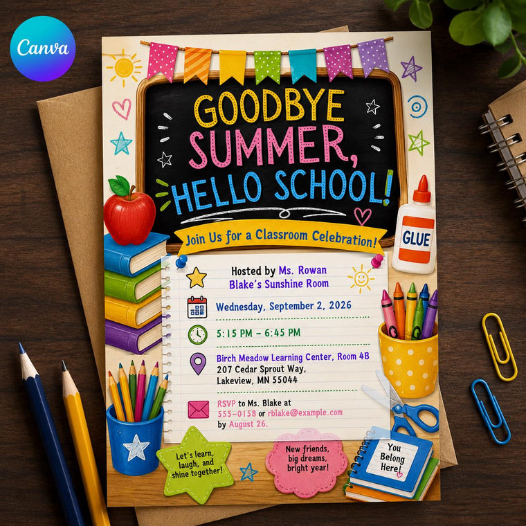 Colorful Chalkboard Back to School Classroom Invitation