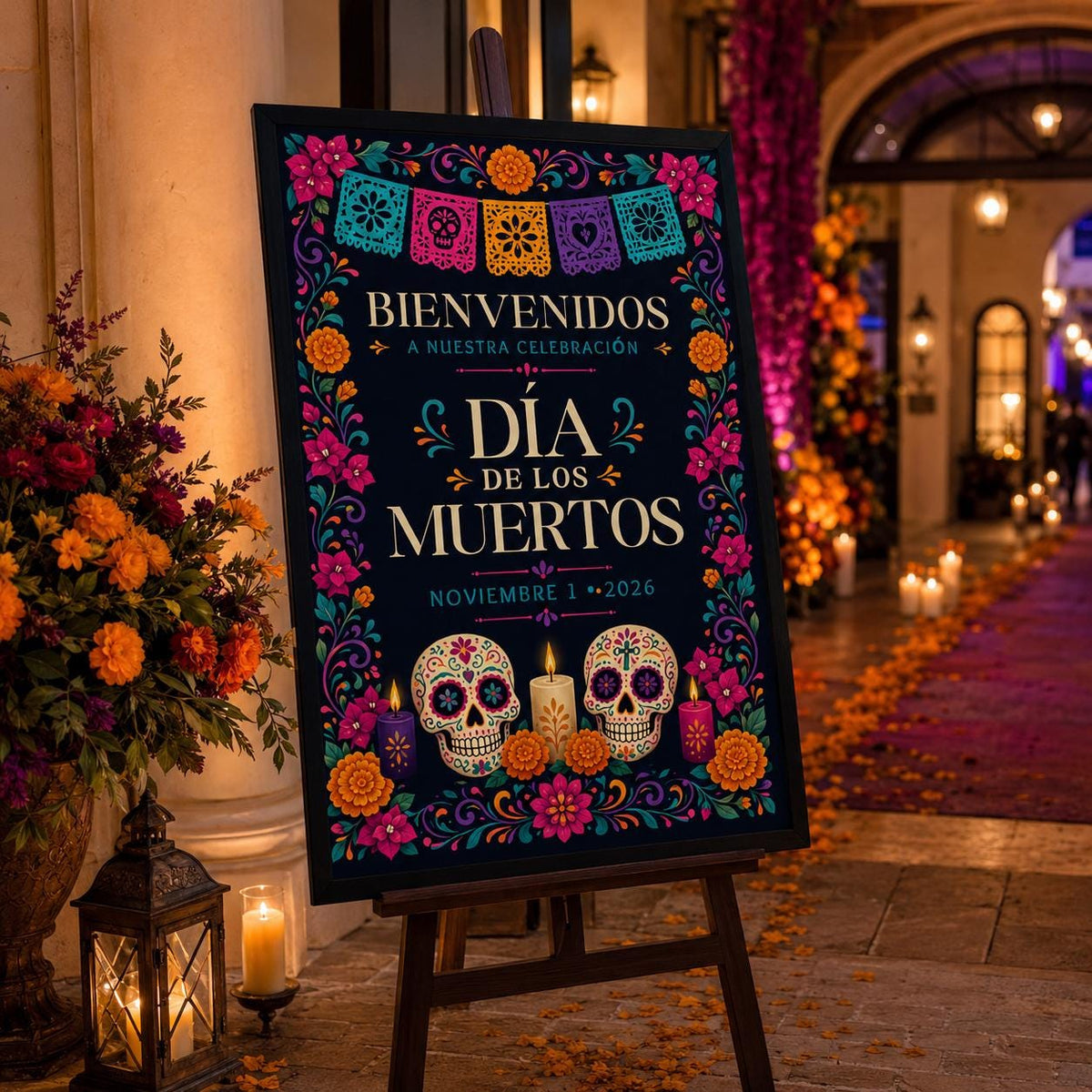 Colorful Dia de los Muertos Welcome Sign — digital welcome sign, instant download