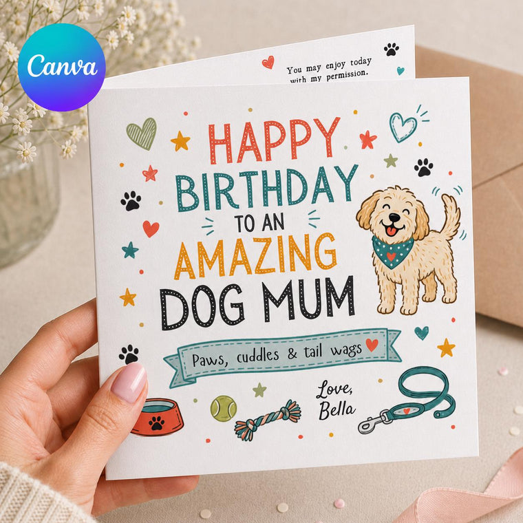 Colorful Dog Mum Birthday Greeting Card