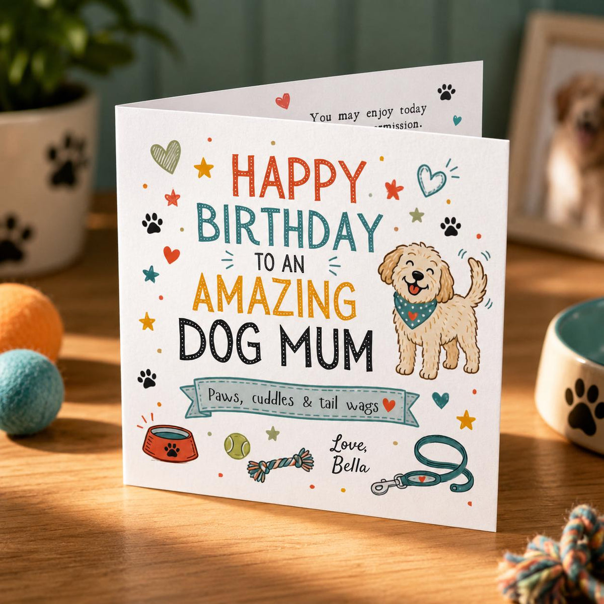 Colorful Dog Mum Birthday Greeting Card — digital greeting card, instant download