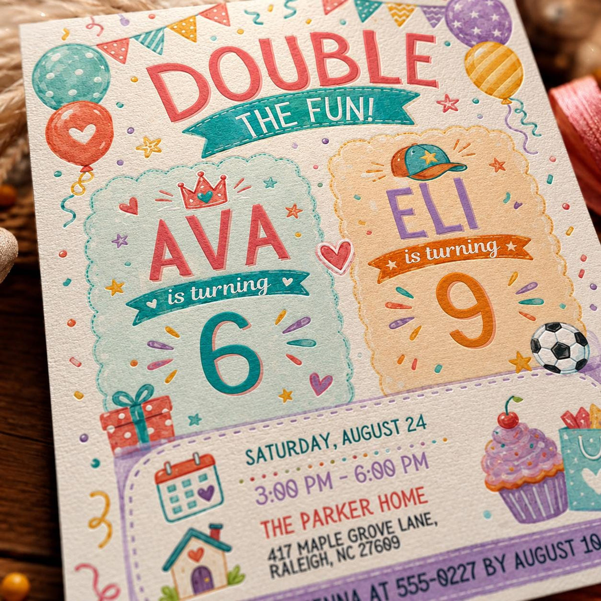 Colorful Double The Fun Birthday Invitation — birthday party stationery by VoltBy