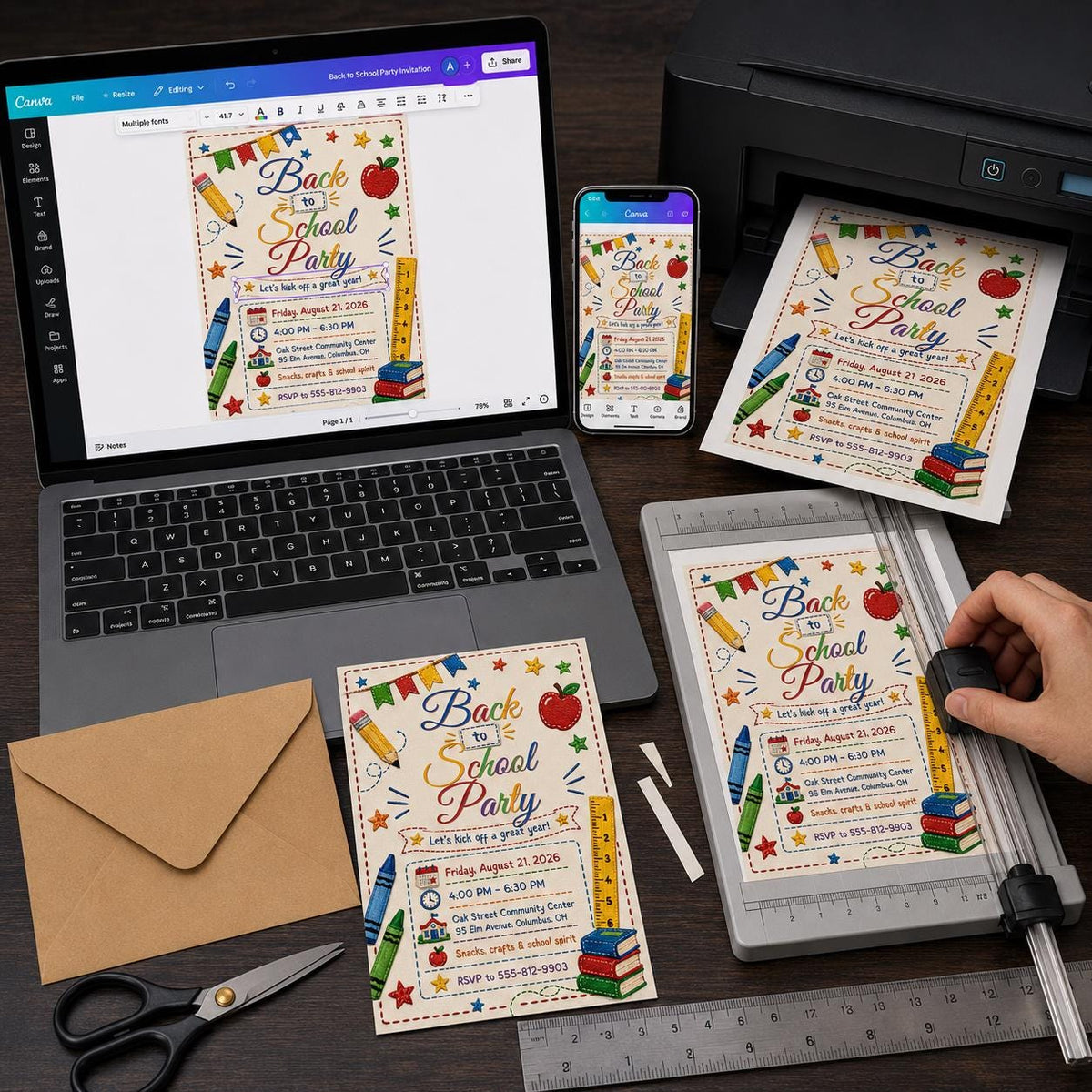 Colorful Embroidery Back to School Party Invitation — digital invitation, instant download