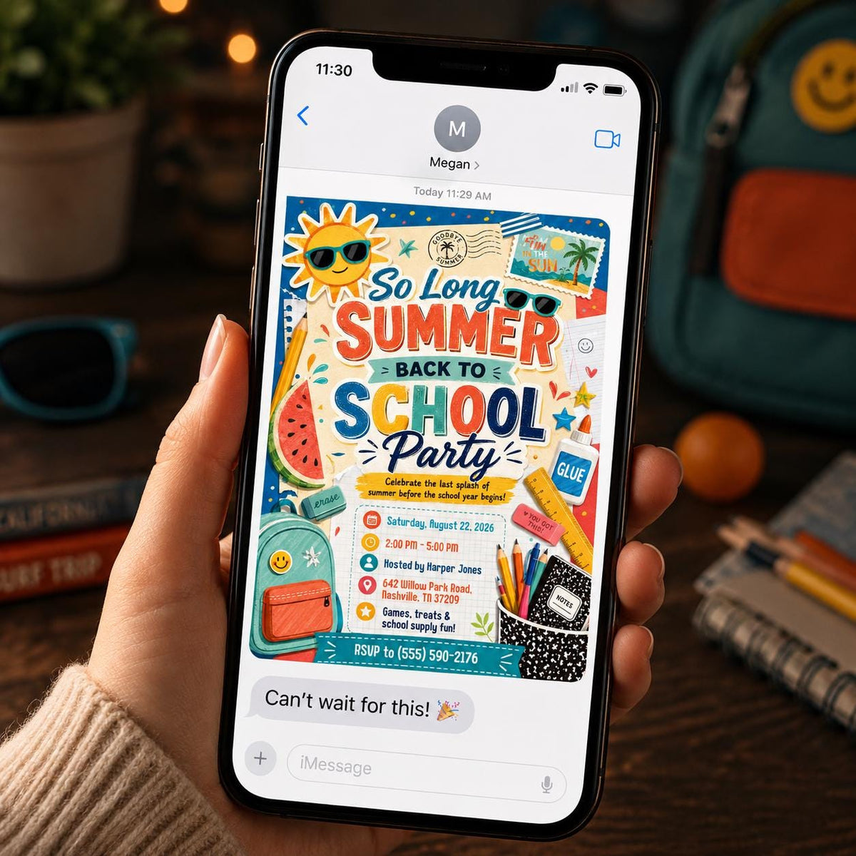 Colorful End of Summer Back to School Invitation — back-to-school event stationery by VoltBy
